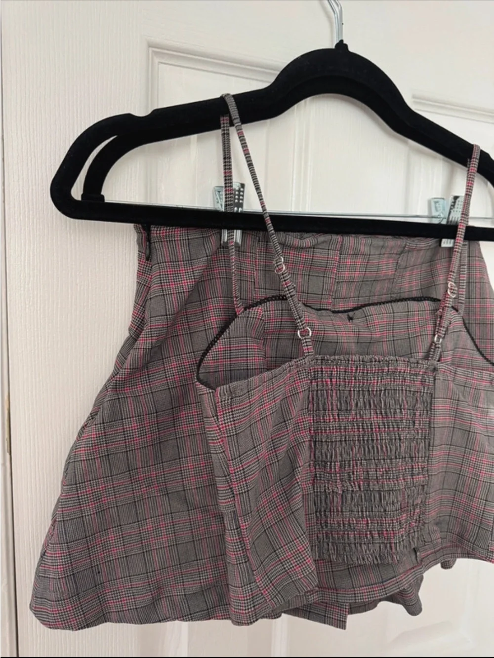 Plaid Matching Set – Pleated Mini Skirt & Smocked Cami Top | XS